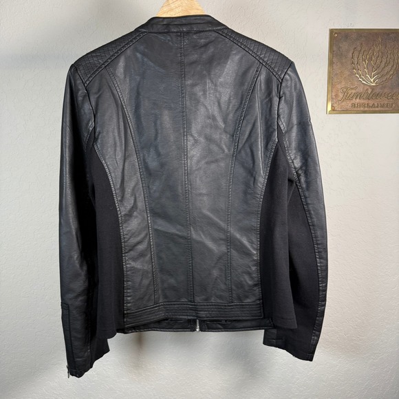 Sebby Collection Black Faux Leather Moto Jacket Quilted Zip Front Women L G - Picture 9 of 10